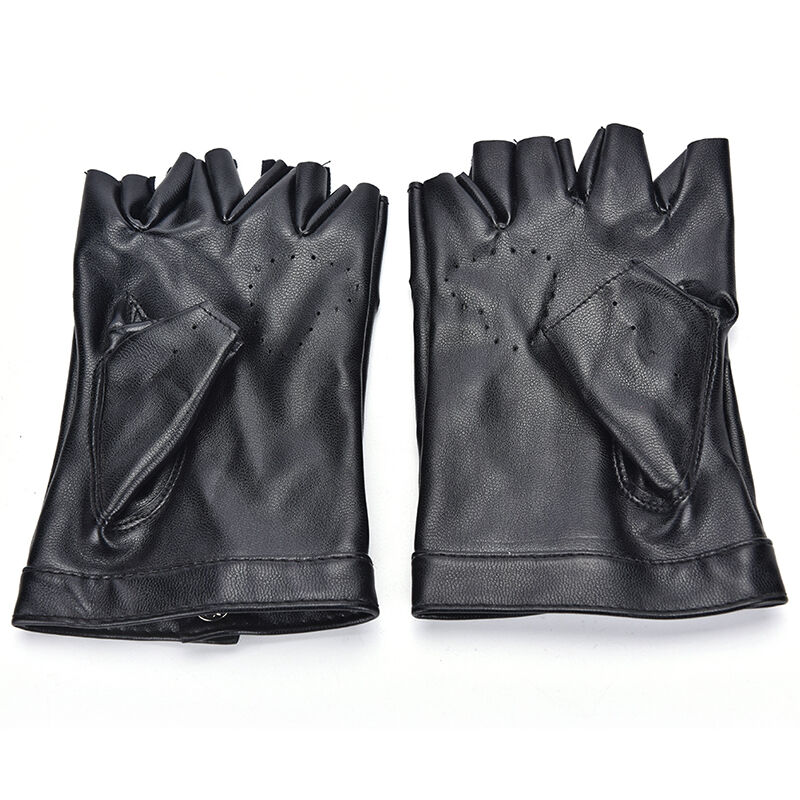Women Punk Leather Driving Biker Fingerless Mittens Dance Motorcycle Gloves Gw