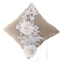 Burlap Flowers Pearls Rustic Wedding Ceremony Ring Pillow Bearer Cushion