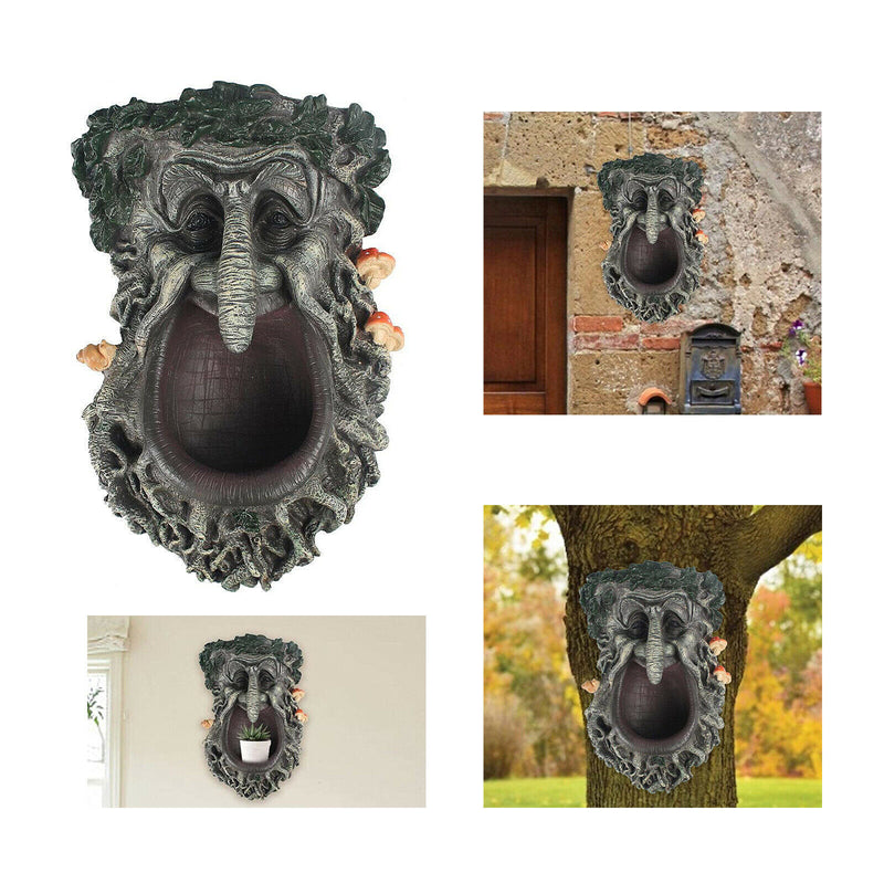 Tree Face Wild Bird Feeder Big MouthWhimsical Sculpture Outdoor Decor Statue
