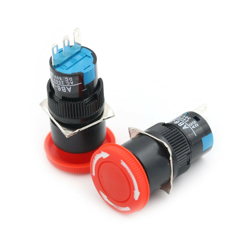 2PCS 16mm Cutout Twist Release Emergency Stop Mushroom Push Button Switch Bj