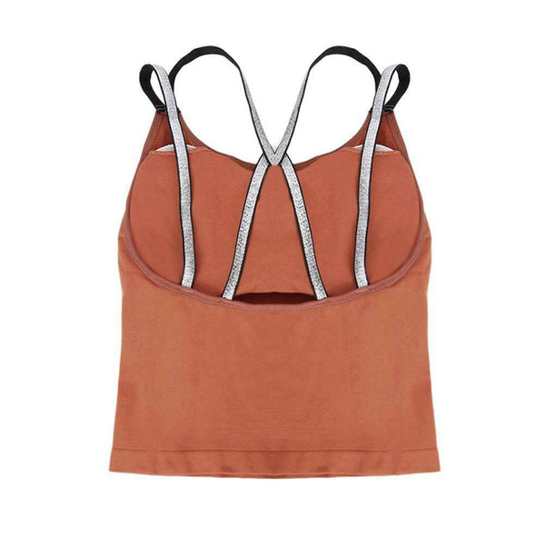 Women Summer Sleeveless Spaghetti Strap Seamless Bra Pads Vest Top (Red)