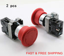 2PCS Emergency Stop Switch Red 600V 1 NC 10A Contacts  E-stop Twist Release lj