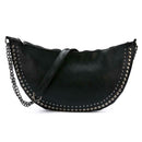 Women PU Leather Semicircle Shoulder Crossbody Sling Bag Rivet Messenger Handbag