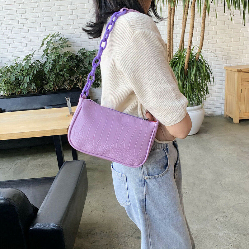 Alligator Pattern Handbag Women Leather Retro Totes Shoulder Bag (Purple)