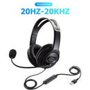 USB Computer Headset with Boom Mic Over Ear Headphones for Laptop Desktop