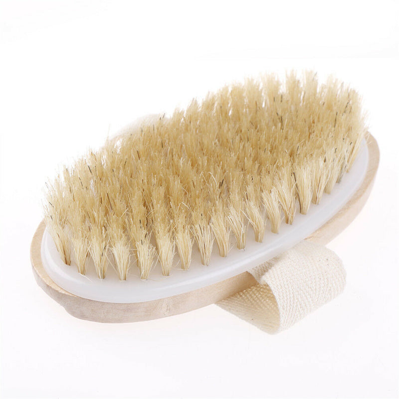 Natural Bristle Body Clean Brush Long Handle Wooden Spa Shower Brush ScrubbeY Ew