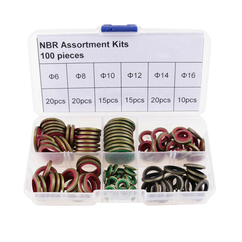 100pcs Self-centered Seal Gasket Washer Assortment M6 M8 M10 M12 M14 M16