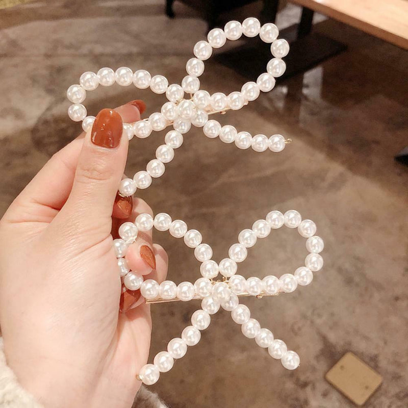 Girl Pearls Bowknot Barrette Korean Women Fringe Hair Clip Ponytail Headwear