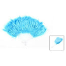 Folding Hollow Plastic Feather Dancing Hand Fan White Cyan Blue L7P1
