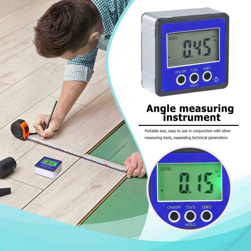 Magnetic Digital Protractor Inclinometer Level Box Angle Finder Box Gauge (Blue)