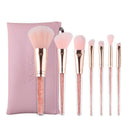 Zoreya 7Pcs Makeup Brushes Pink Cosmetic Brush Set With Leather Bag Powder