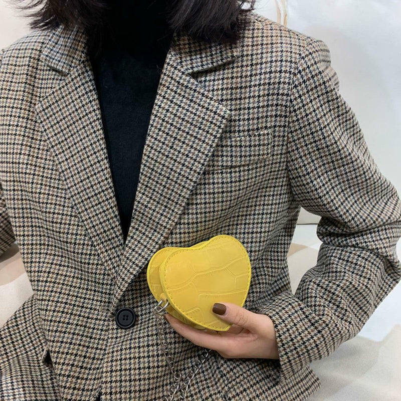 Love Heart Crossbody Handbag Women Kids Leather Small Shoulder Bag (Yellow)