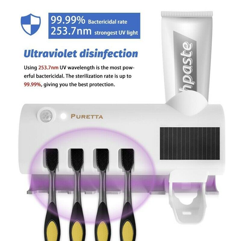 Solar UV Light Ultraviolet Toothbrush Sterilizer Automatic Toothpaste Dispe B7D7