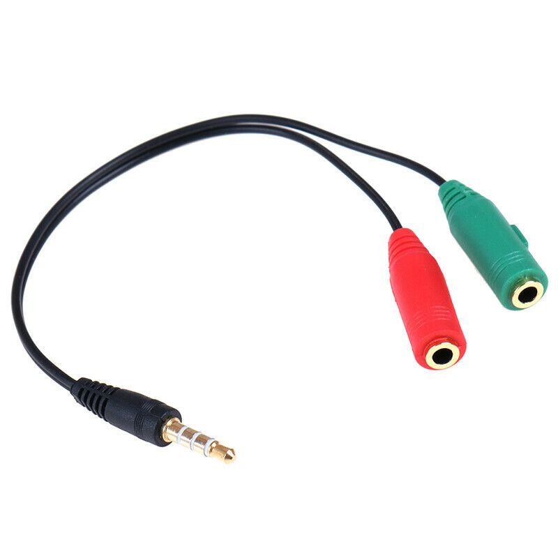 3.5mm Stereo Audio Male to 2 Female Headphone Mic Y Splitter Cable Adapt JR