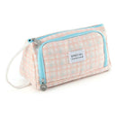 Simple Canvas Lattice Large Capacity Stationery Bag Cosmetic Package (D) A