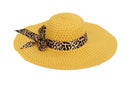 Yellow Summer Exquisite Leopard Ribbon Bowknot Decorated Openwork Sun Hat F M8W5