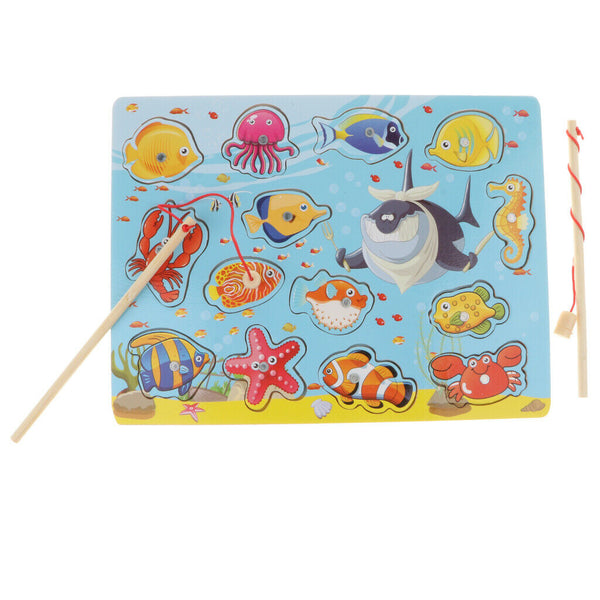 Magnetic Fishing Game & Ocean Board Animal Puzzle Developmental Wooden Pretend