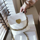 Women Bucket Shoulder Bag Leather Love Buckle Chain Crossbody Bags (White) A