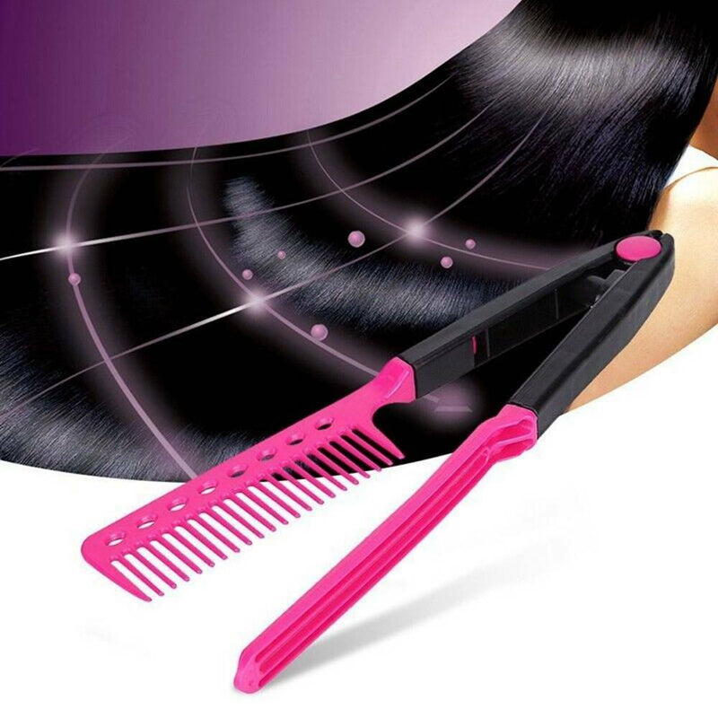 DIY Salon Hairdressing Styling Hair Cutting Straightener V Shape Comb Brush-Tool