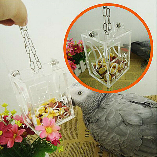Parrot Feeding Box Pet Bird Foraging Feeder Boxes Hanging Cage Swing Chew T F4Y2