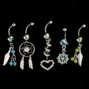 5Pcs Crystal Dreamcatcher Dangle Navel Belly Button Ring Bar Body Jewelry