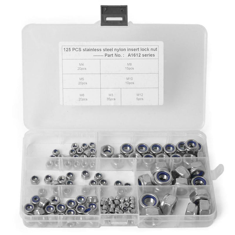 125pcs 304 Stainless Steel Hexagon Lock Nuts Nylon Insert Self Locking Nuts