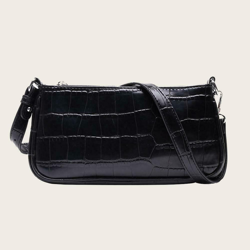Retro Handbag Women Crocodile Leather Tote Office Lady Shoulder Bag (Black)