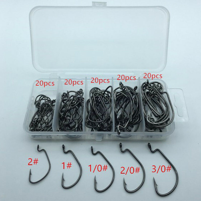 100 Pieces Fishing Hooks Wide Belly Crank Hooks Hooks Set Fishing Tackle