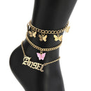 Bohemian Multilayer Butterfly Alloy Anklets Women Foot Chain Bracelet JewelSEAU