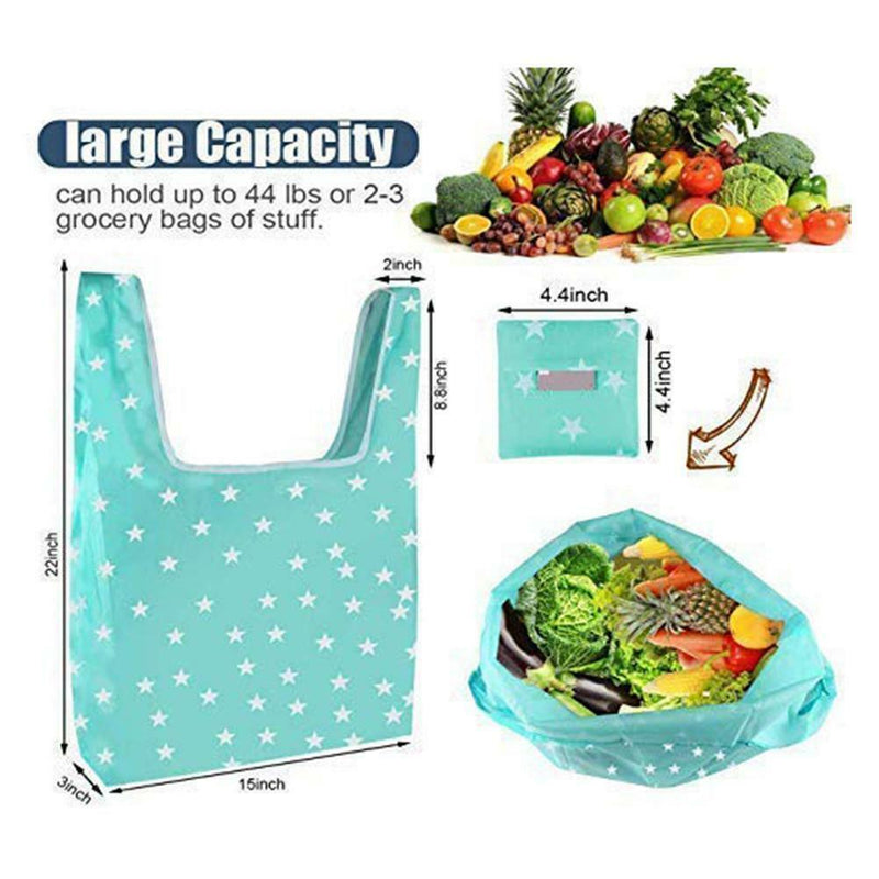 6pcs Plastic Folding Shopping Tote Shoulder Hangbag Washable Reusable Pouch