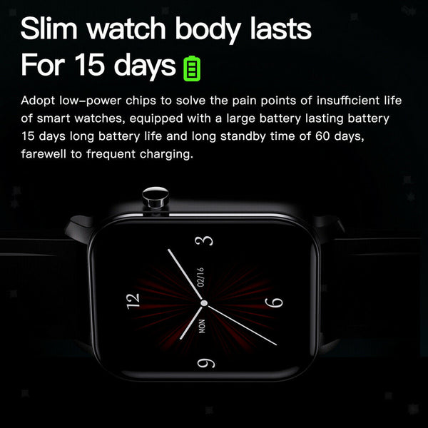 Fashion Smart watch IP68 Waterproof Full Touch Screen Wristwatch Black