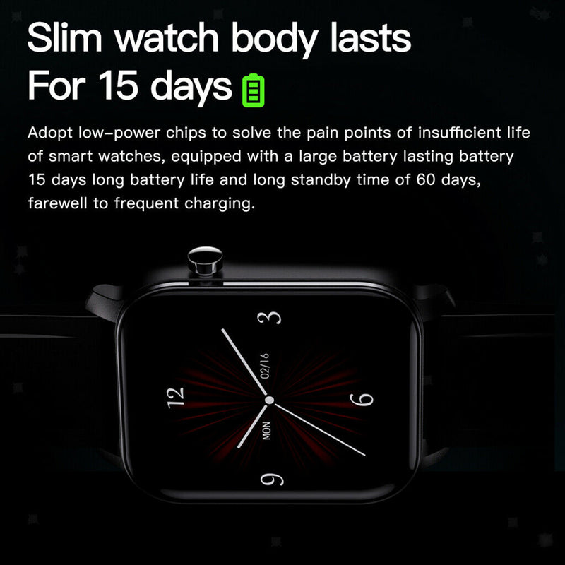 Fashion Smart watch IP68 Waterproof Full Touch Screen Wristwatch Black
