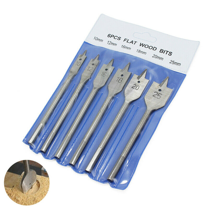 6Pcs/Set Grooved Flat Bit Set Flat Spade Wood Drill Bit 10/12/16/18/20/25mm