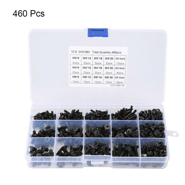 460pcs M3 M4 M5 Countersunk Head Hex Head Screw With Nut Combination S HAT
