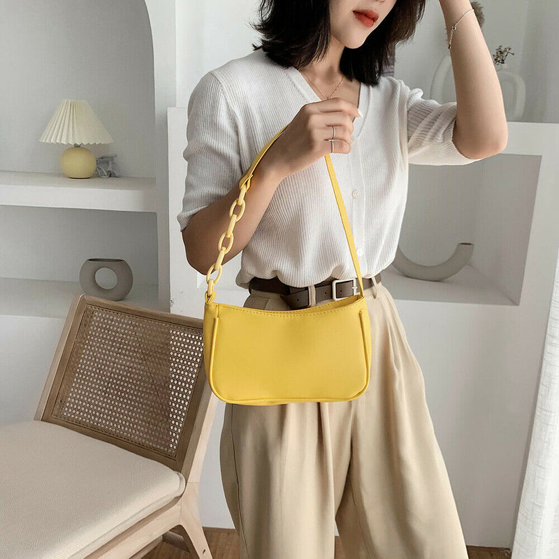 Pure Soft Leather Women Handbag Small Underarm Shoulder Totes Bag (Yellow) A