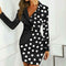 Wave Point Women Long Sleeve Lapel Stitching Formal Dress (Black M) A