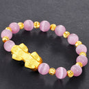 Chinese Feng Shui Obsidian Bead Pixiu Charms Bracelet Jewelry Pink