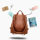 Women Backpack PU Leather School Shoulder Bag Casual Rucksacks (Brown) SN9F