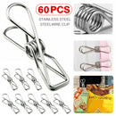 60Pcs Stainless Steel Clothes Pegs Hanging Clip Pins Laundry Windproof Clamp Kit