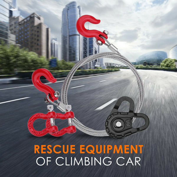 3 in 1 RC Truck Rescue Equipment Winch Snatch Block D-Ring Trailer Shackles Hook