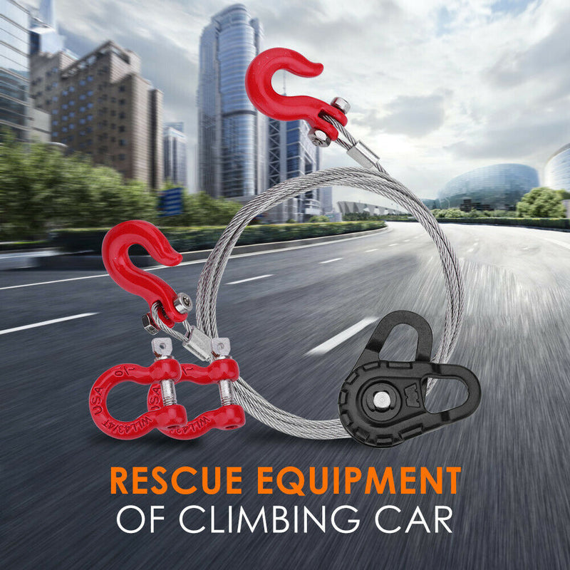 3 in 1 RC Truck Rescue Equipment Winch Snatch Block D-Ring Trailer Shackles Hook