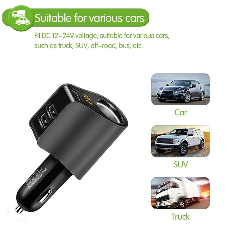 Hy10 3.1A 3 Usb Fast Charging Car Phone Charger Adapter With Volmeter Cigar H7D9