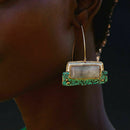 Natural Stone Pendant Statement Dangle Drop Earrings Women's Handmade Jewelry