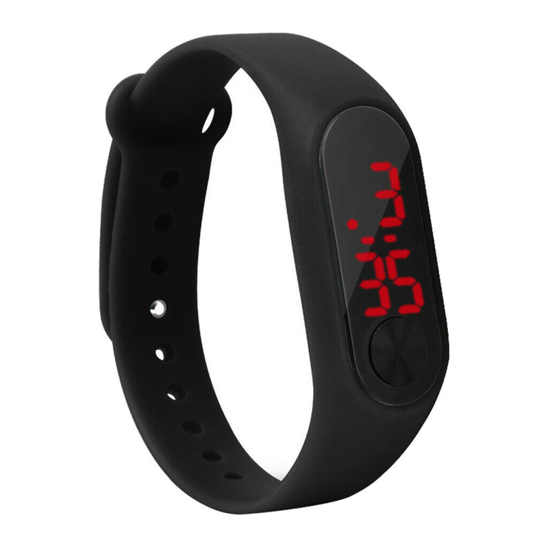 LED Digital Watch Touch Screen Silicone Strap Wristwatch Bracelet Black