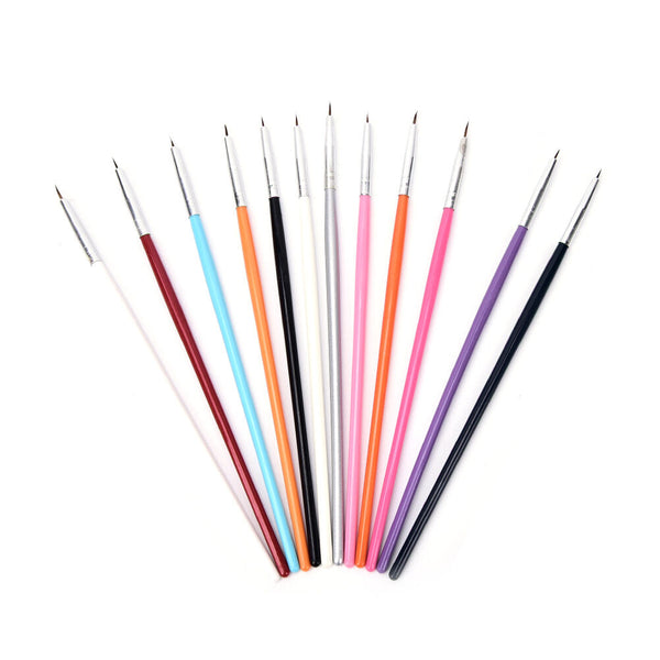 12 Pcs Colorful Nail Art Design Brush Pen Fine Details Tips Drawing Paint Set Gw