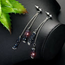 New Fashion Women Simple Blue Full Diamond  Stud Earrings Tasse Long EarringsOZ