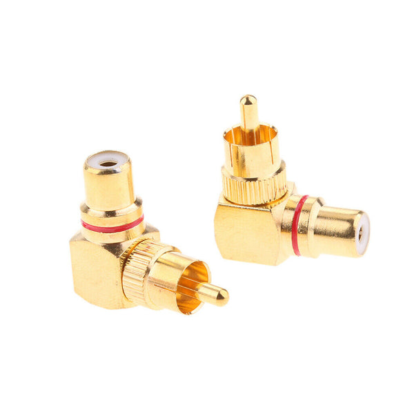 2x Right Angle RCA Adaptor Plug Male to Female 90 Degrees