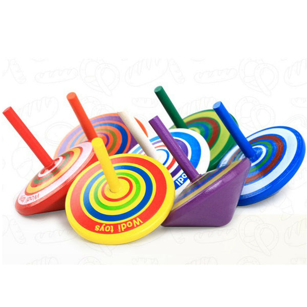 15x Wooden Spinning Top Montessori Intelligence Development Toys Multicolor