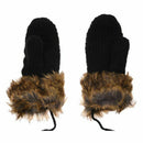 Warm Ladies Rag Wool Winter Snow Mittens Knitted Fleece Lined Fur Gloves-Bl