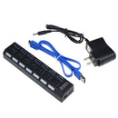 7 Port USB 3.0 HUB High Speed With Power Adapter For PC Laptop Notebook Tide